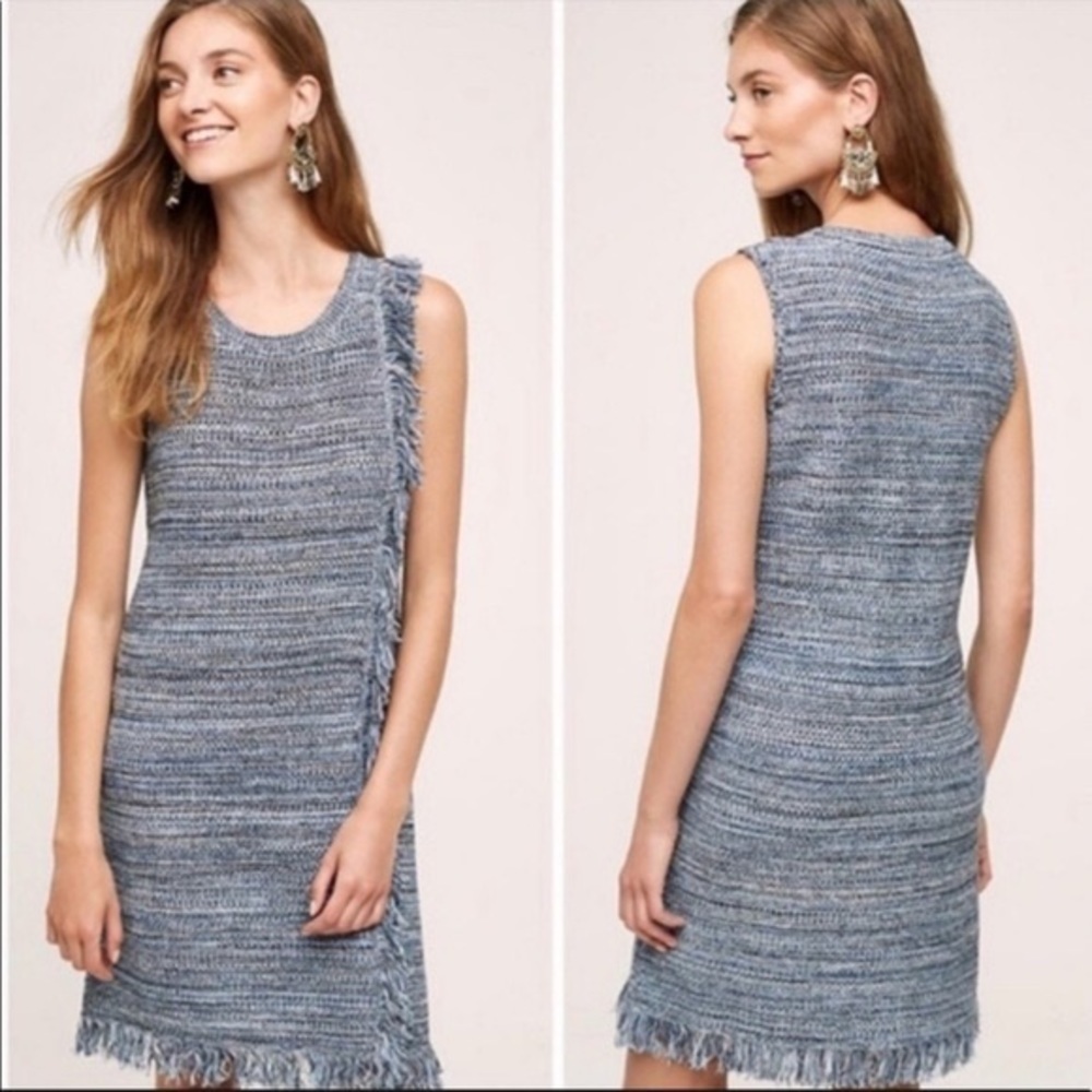 Anthropologie Holding Horses Blue Fringe Sleeveless Sweater Dress Sz Small